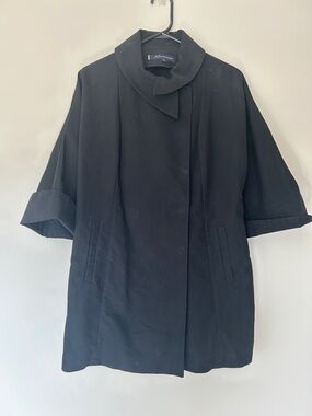 Anne Klein Black Short-Sleeve Funnel Collar Trench Coat